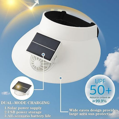 Outdoor Visor Hat with Solar Fan Solar Powered USB Charging